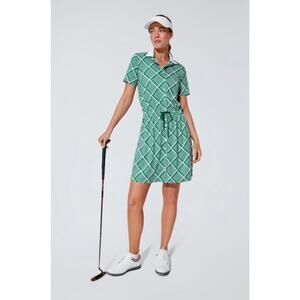 Tuckernuck Sport Performance Jersey Alcott Golf Dress Green Ditsy Daisy Size S